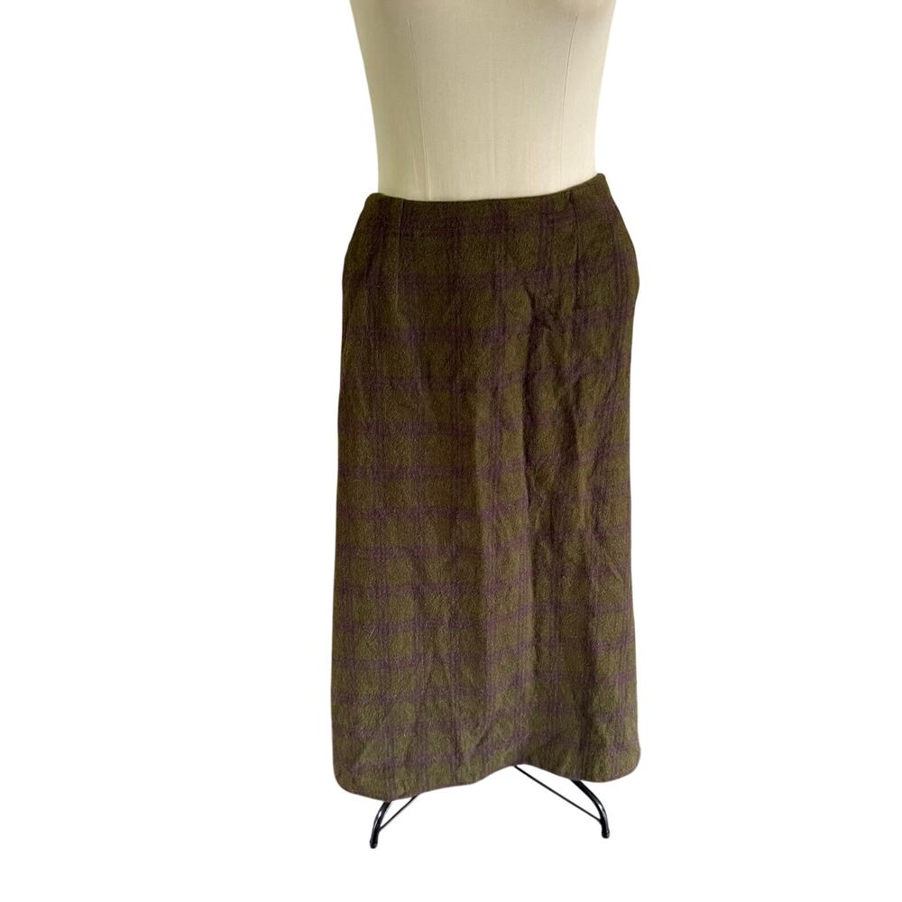 VTG Y2K 2000s Green Plaid Wool Alpaca Maxi Skirt 14 Academia